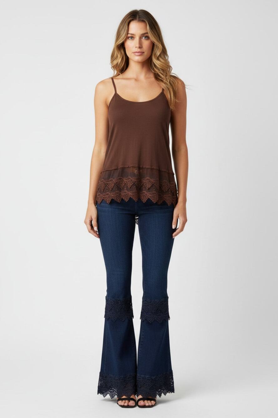 Back in The Saddle Brown Lace Cami Small